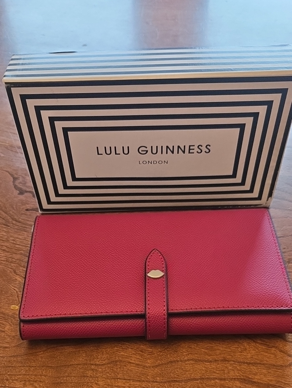 Lulu Guinness Crossbody Wallet Raspberry NWT In Box
